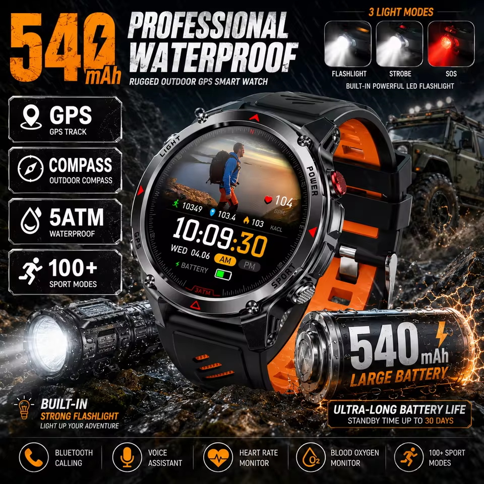 Smartwatch Military Watches For Men - Военные умные часы с GPS, 540