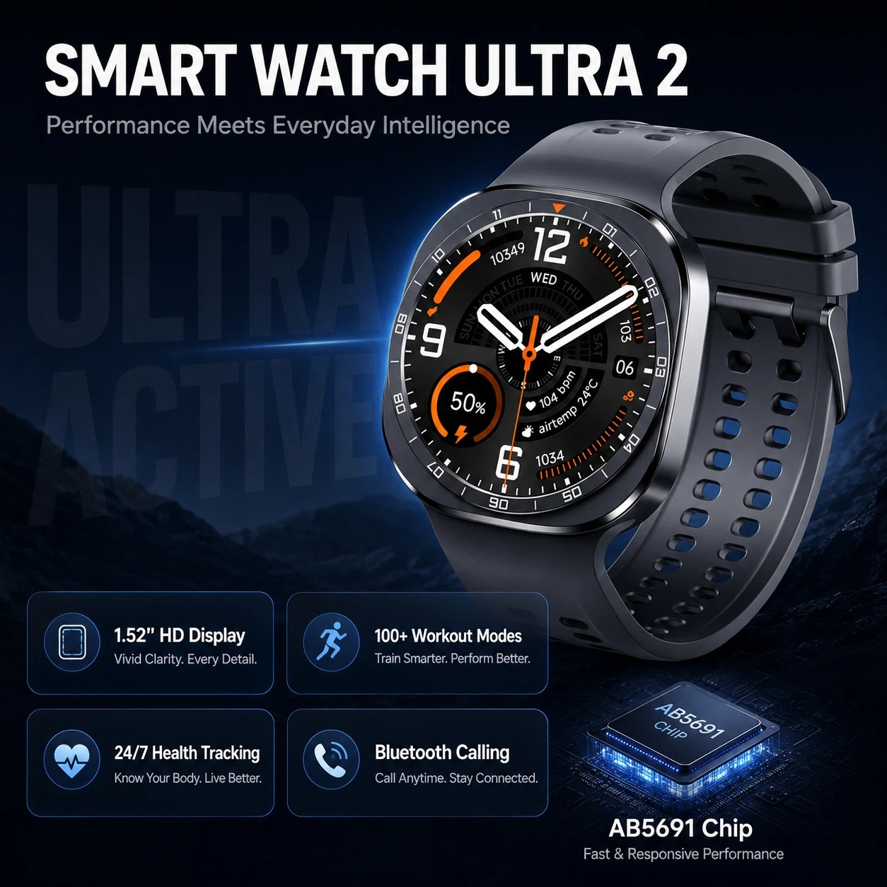 Новые умные часы Ultra 2 для м – обзор и цена Smartwatch Square Watches For Men