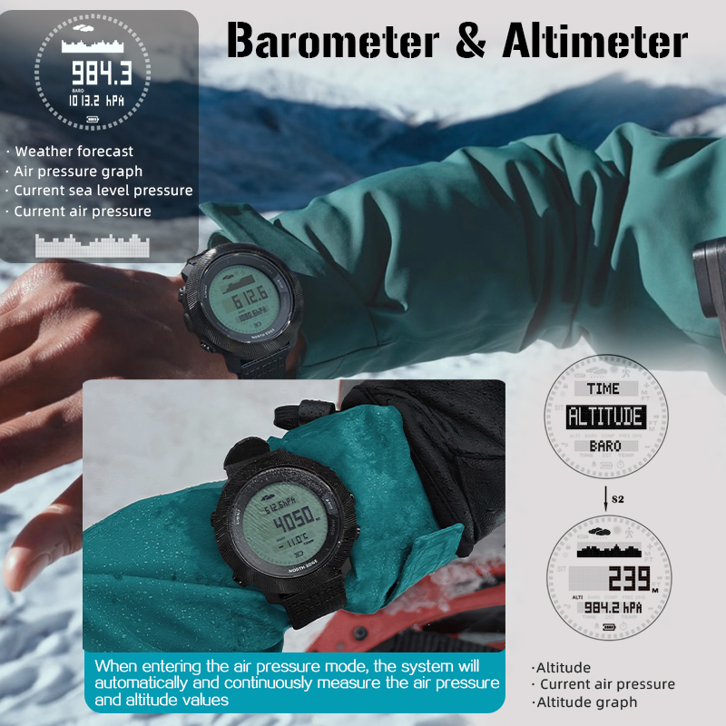 Мужские цифровые часы NORTH ED – обзор и цена Altimeter Compass Watch